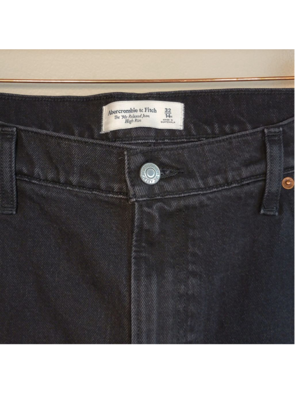AF 14 Abercrombie & Fitch 90s Relaxed High Rise Straight Jeans Wide Leg Black 32 - Picture 3 of 12